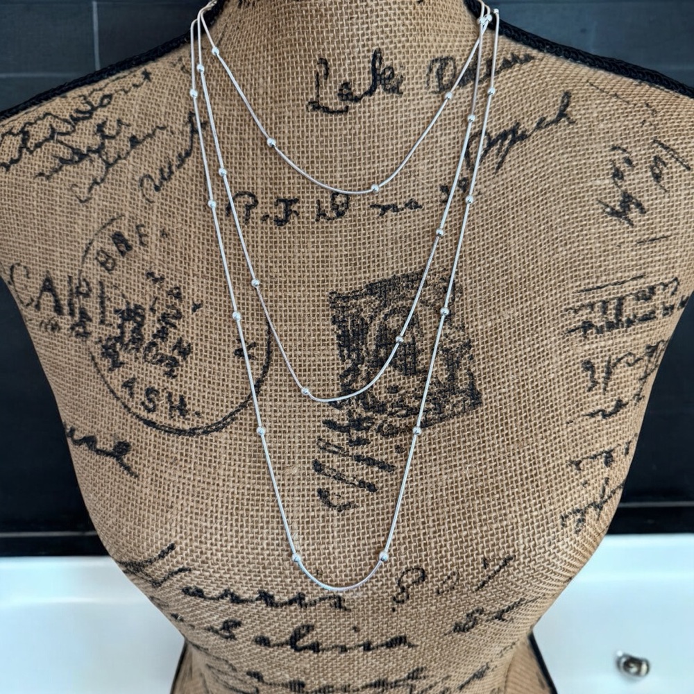 Sterling Silver Set of 3 Beaded Snake Chain Necklaces 21.6 grams 18‎ 24 28” .925